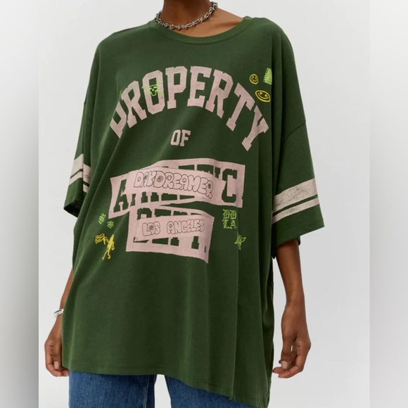 Free People Tops - NEW! DAYDREAMER Property of Daydreamer Graphic Varsity One Size Green Tee